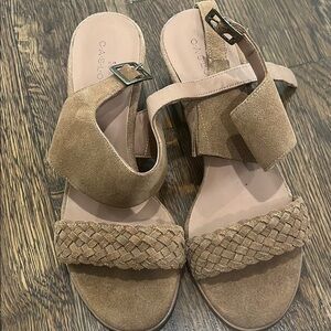 Caslon Tan Wedge Sandals with Braided Texture
